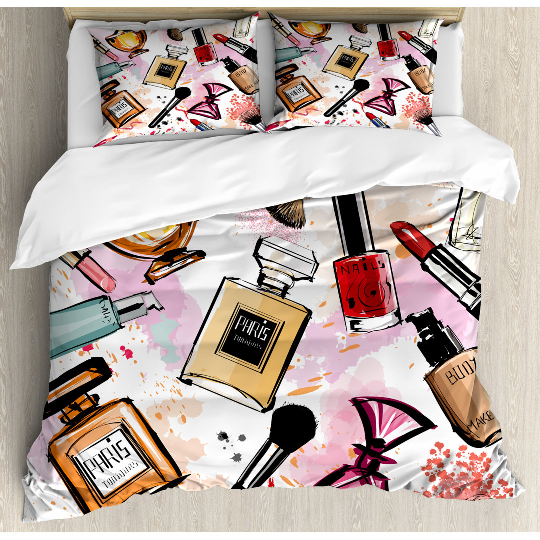Red/Black/Cream Microfiber Glam 3 Piece Duvet Cover Set Ambesonne