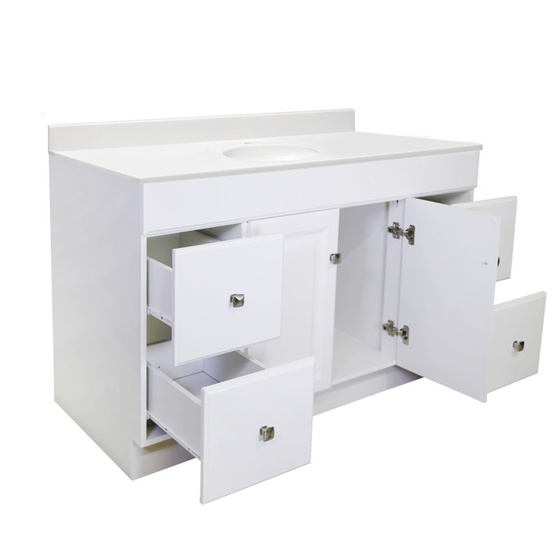 Wyndham 49 Inch Bathroom Vanity with Top, Ready to Assemble, Solid White, Single Hole