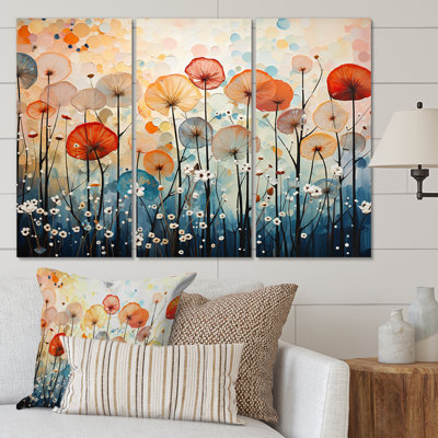 Coral Dandelion Floral Symphony II - ensemble d'art mural floral en métal