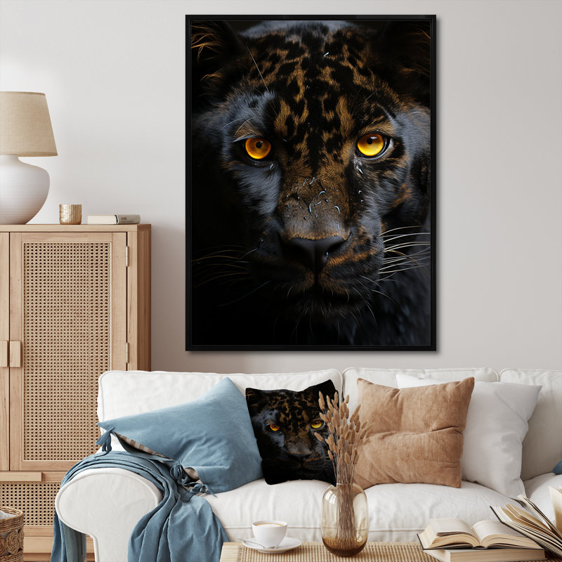 «Black White Panther Eyes Of Intensity» sur impression sur toile, H 44 po x l 34 po x P 1,5 po, Cadre flottant noir