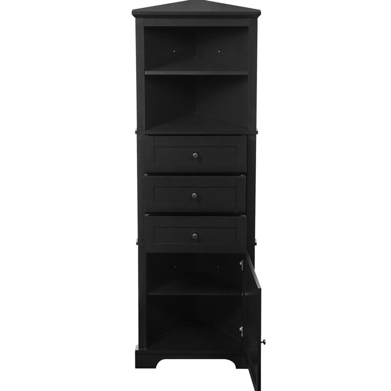 Triangle Tall Cabinet With 3 Drawers And Adjustable Shelves, Black