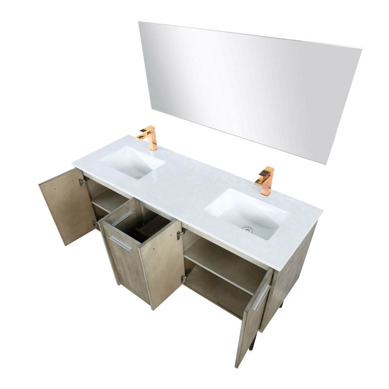 Lancy 60 in W x 20 in D Double Bath Vanity Mirror and Faucet Set, White Quartz