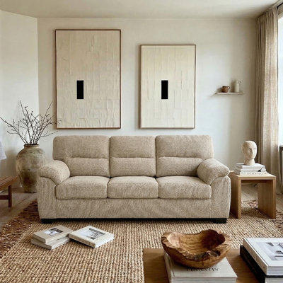 81" 3-Seater Camel Textured Fabric Sofa, Pillow Top Arm Modern Couch, Soft Foam Cushion Sturdy Wood Frame Sofa For Living Room, Contemporary Minimalist Settee (Camel)