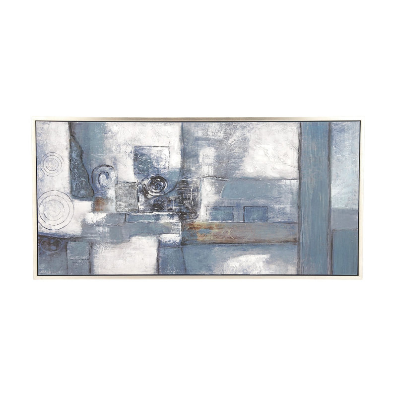 Canvas Abstract Gray Framed Wall Art with Silver Frame