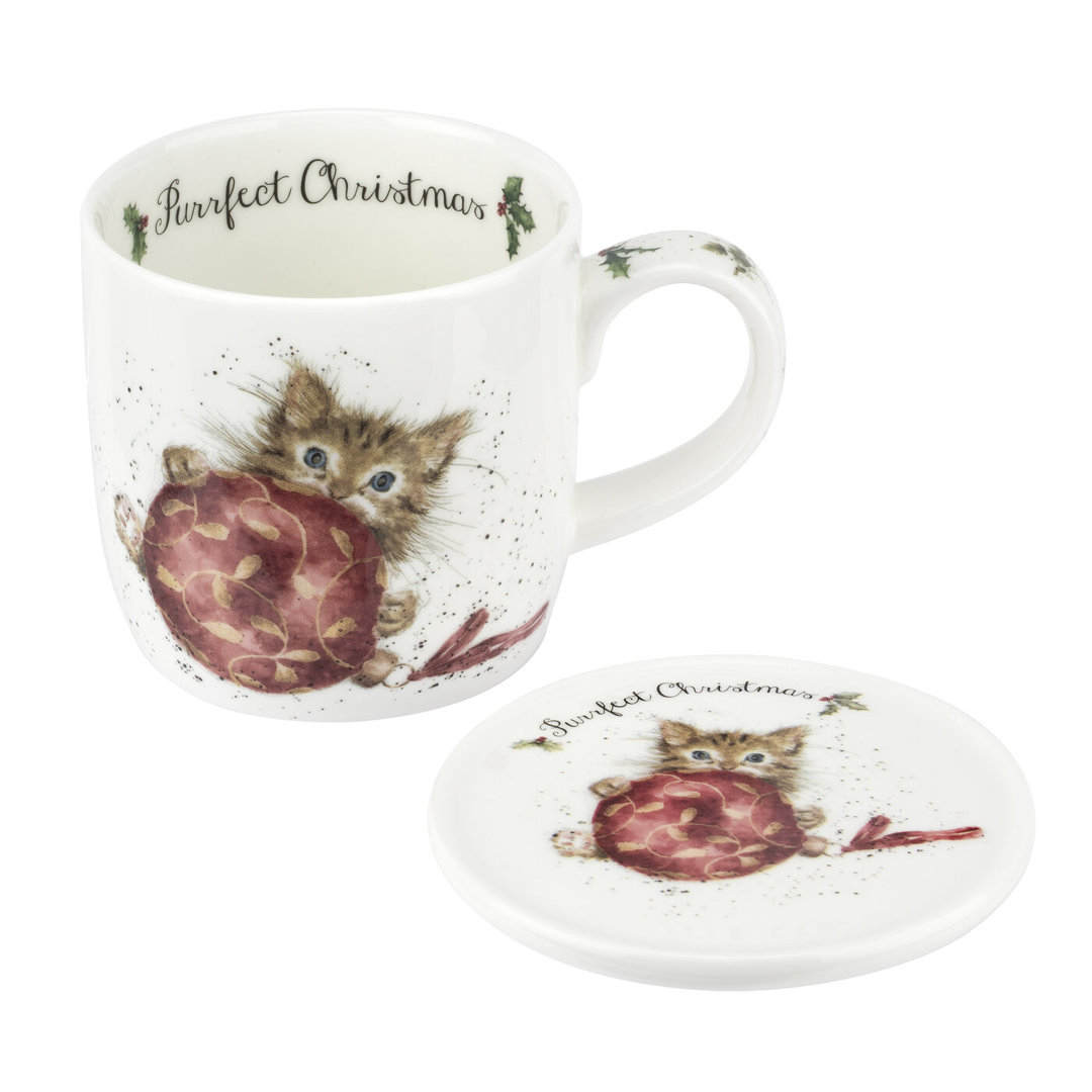 Royal Worcester Rw-Wrendale Designs Mug & Coaster St Purrfect Xmas Royal Worcester