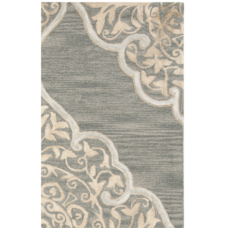 Brennan Hand Tufted Wool/Cotton Geometric Rug in Slate/Beige