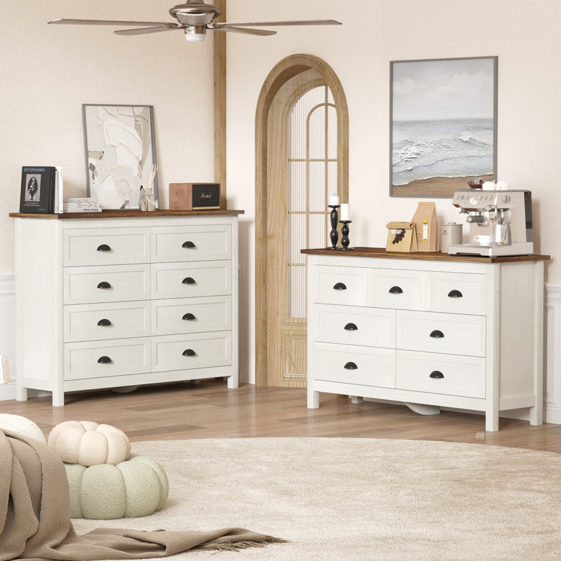 Commode 7 et 8 pour la chambre à coucher, commode blanche moderne avec tiroirs, commode large avec poignées en métal blanc