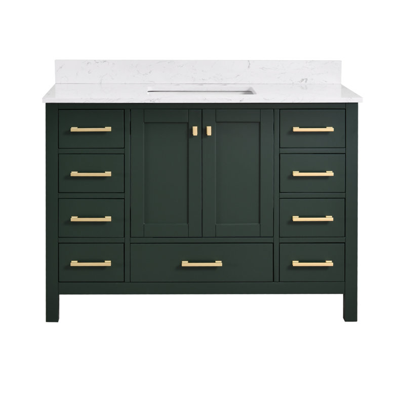 Meuble-lavabo simple 48 po avec plateau en pierre reconstituée Render, Vert, Doré