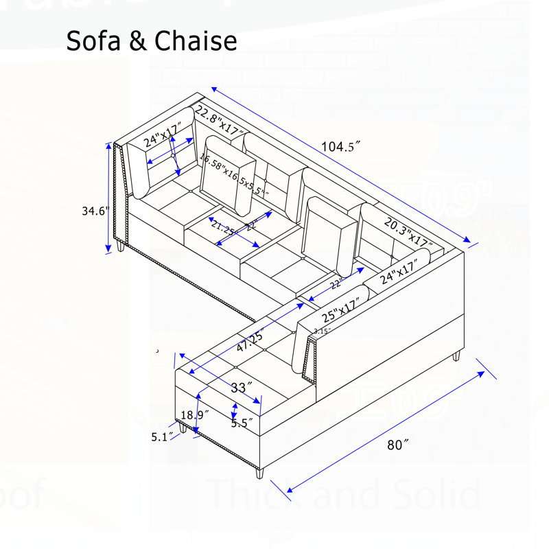 Canapé, chaise et repose-pieds 104,5 po, gris