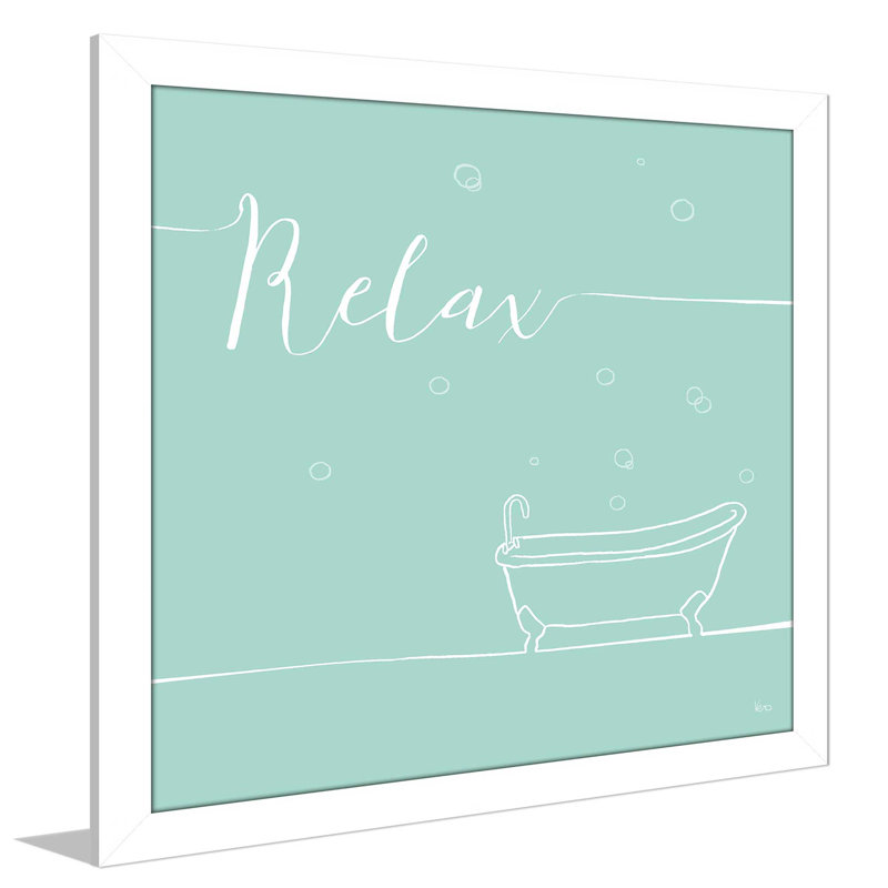 «Underline Bath V Teal», art textuel, Cadre blanc, H 21,5 po x l 21,5 po x P 0,75 po