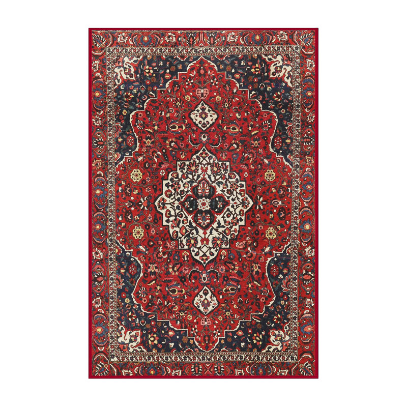 Tapis traditionnel rouge / noir, Rectangle 5 pi x 7 pi