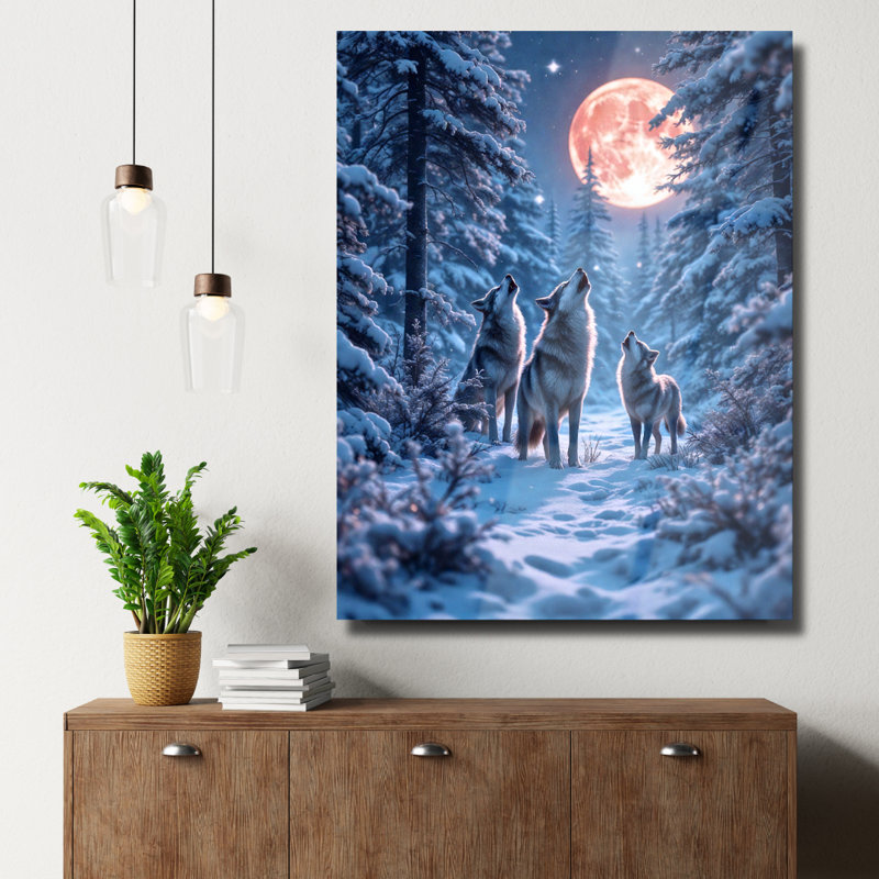 Art mural en verre trempé Howling Wolves, 40" H x 30" W