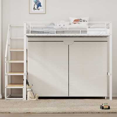 Lit mezzanine avec garde-robe et tablettes de rangement