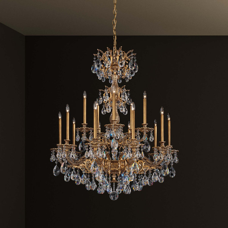 Milano 15 Light 39in x 48.5in Two-Tier Chandelier in Heirloom Bronze with Clear Radiance Crystals, Czech, Florentine Bronze