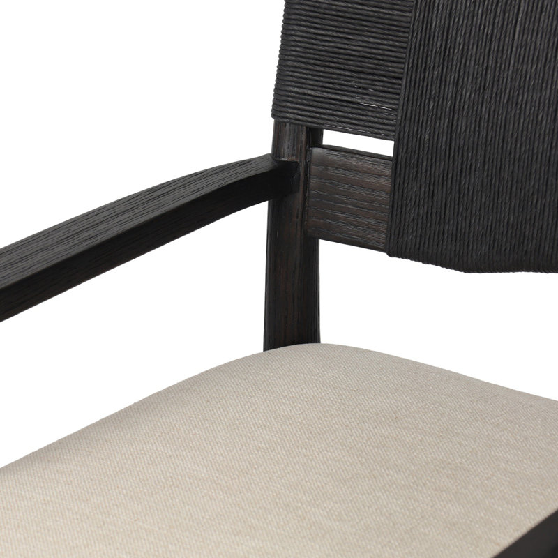 Tova Upholstered Arm Chair, Black Ush/Distressed Black/Oak