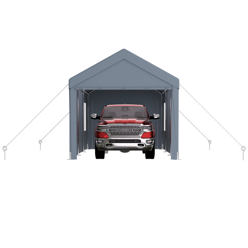 Carport 10' X 20' Portable Garage, Heavy Duty Car Port Canopy With 2 Roll-Up Doors & 4 Ventilated Windows For Car, Truck, Boat, Garden Tools