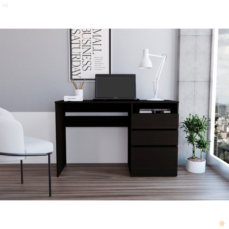 Bureau d'ordinateur, 3 tiroirs, une tablette, Noir, H 29,42 po x l 47,46 po x P 17,02 po
