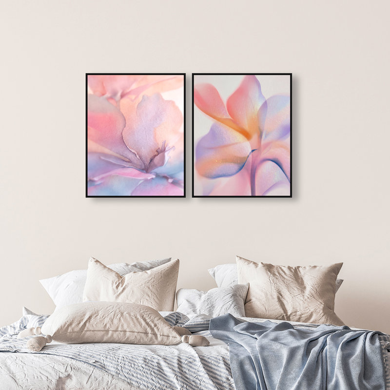 Watercolor Petals Set Abstract Canvas Print by Oliver Gal, Black Frame, 16 x 20, 25"H x 31"W, Black Floater Frame