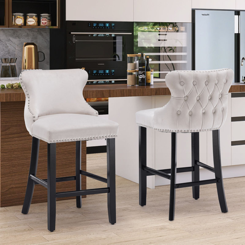 Tabourets de bar en velours, Blanc