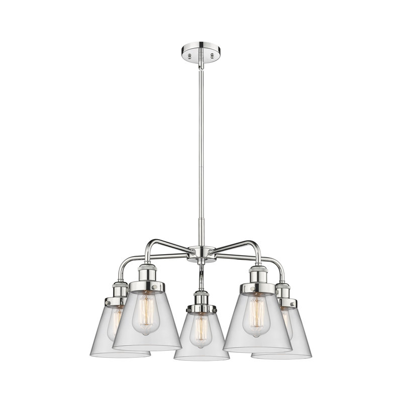 Cone 5 Light Stem Hung Chandelier, Clear, Polished Chrome