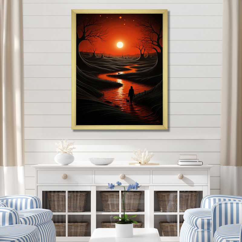 Magical Sunset on Minimal River Landscape I - reproduction, H 20 po x l 12 po x P 1 po, Cadre doré simple