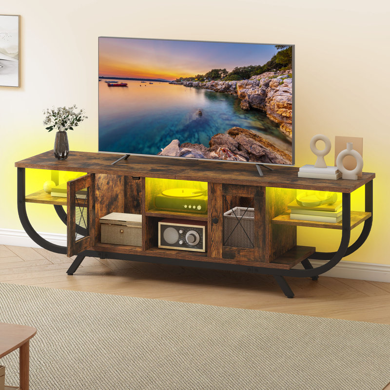Industrial TV Stand with Storage Cabinets & Open Shelves, 140W cm×35D cm×45H cm, Brown