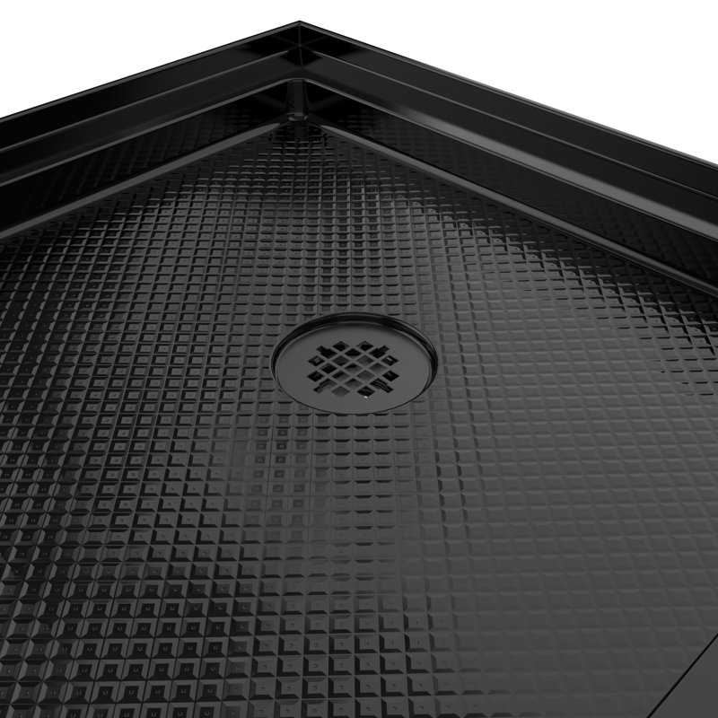 DreamLine SlimLine 32 inch D x 60 inch W x 2 3/4 inch H Single Threshold Black Alcove Shower Base with 2 inch Matte Black Right Round Drain