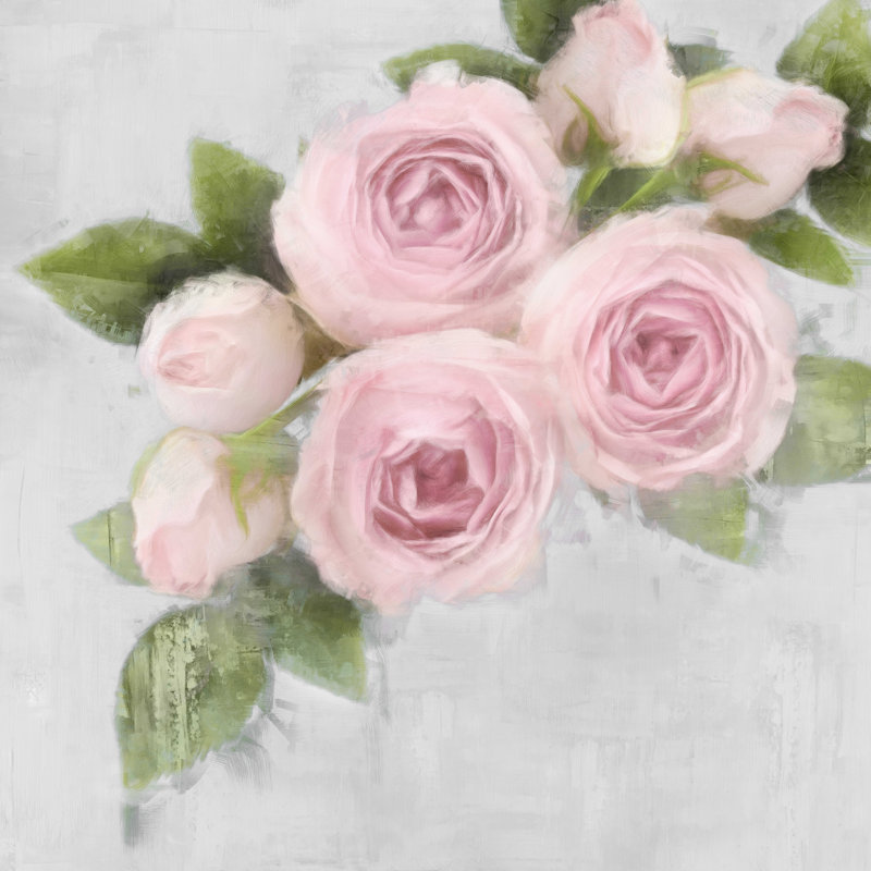 Floral rose 7 - peinture sur toile tendue, H 12 po x l 12 po