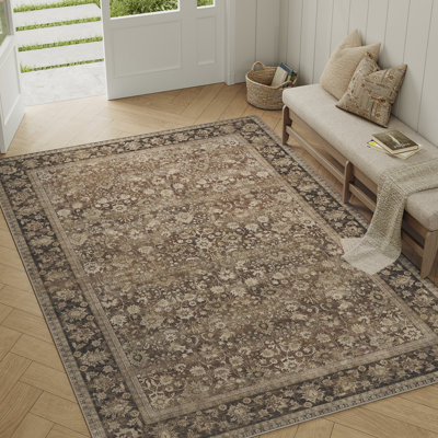 Kitty Machine Washable Oriental Area Rug with Non-Slip Backing