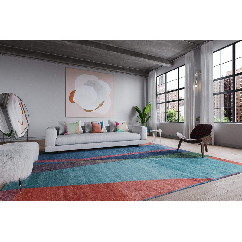 Avalon Silk Abstract Area Rug in Blue/Green/Red, Rectangle 8'9" x 11'6'