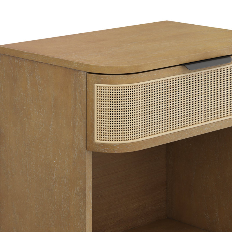 Ensemble de table de chevet moderne en rotin 2 pièces avec 1 tiroir, Ensemble de 2