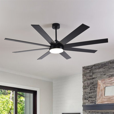 Ventilateur de plafond 72 po avec lumière, télécommande à 6 vitesses, moteur à courant continu réversible, 8 pales modernes avec tiges verticales de 6 po / 12 po / 19,5 po pour la maison ou le commerce