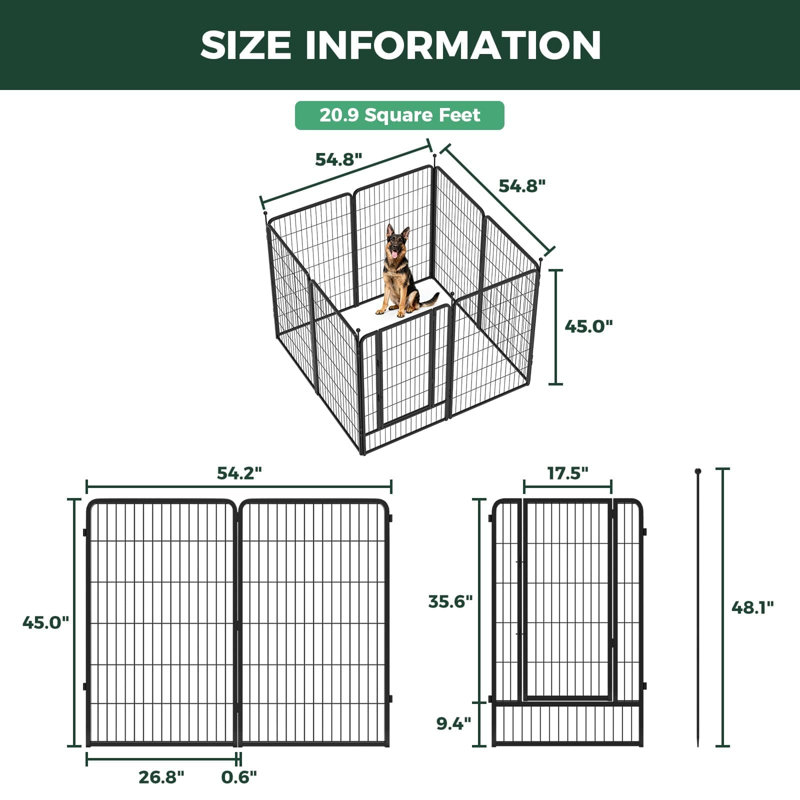 Parc pour chien instantané non déchaîné, clôture pour animaux portable pour l'extérieur, camping-car et camping, 45 pouces, 8 panneaux pour grands chiens