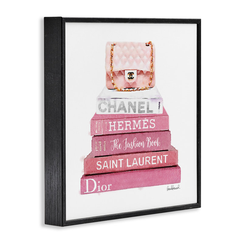 «Pink Book Stack Fashion Hand Bag», impression, H 12 po x l 12 po x P 1,5 po, Giclée encadrée noir minuit