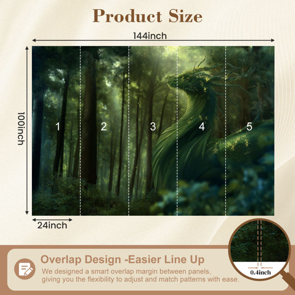 Red Barrel Studio Peel and Stick Wallpaper Fantasy Green dragon forest ...