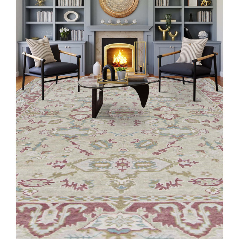 Wool Oriental Area Rug in Beige/Rust/Green