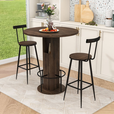 3Pcs Round Bar Set with 2 Stools and Storage Pub Dining Table for Kitchen, Café or Apartment
