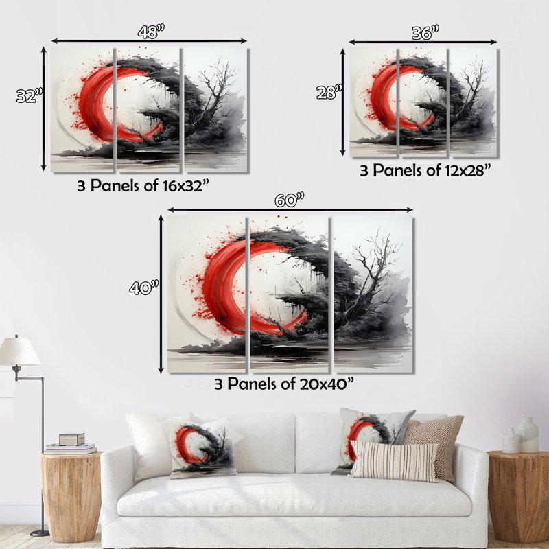 «Red Black Buddhist Art Enso Enlightenment», ensemble d'impression d'art mural spirituel, H 28 po x l 36 po x P 1 po