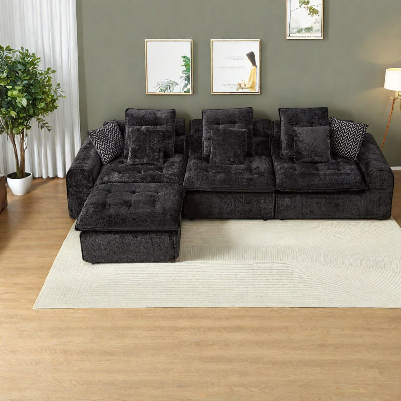Canapé modulaire moderne profond de 129,8 pouces pour la maison Deep Boucle, Noir