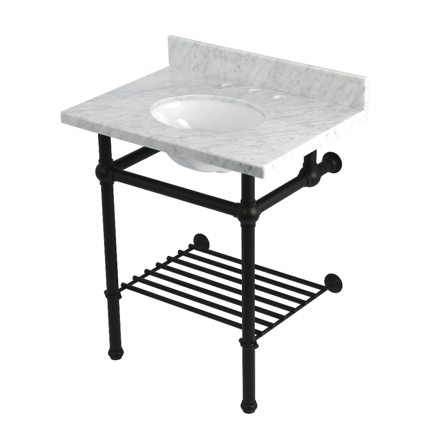 Templeton 30" Marble Console Sink, Carrara Marble/Matte Black