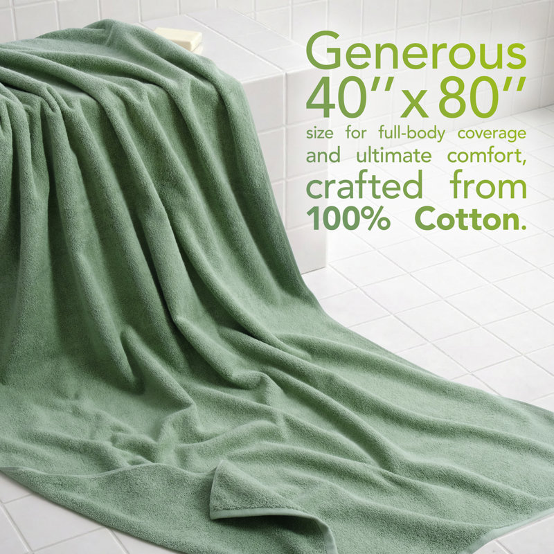 Drap de bain surdimensionné 100% coton 40 x 80 Darcelle, Vert sauge