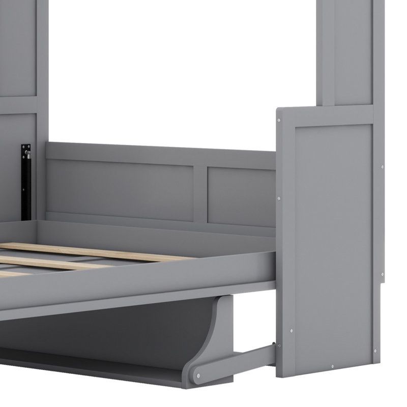 Lit escamotable avec bureau, lumières DEL et station de charge USB, Gris