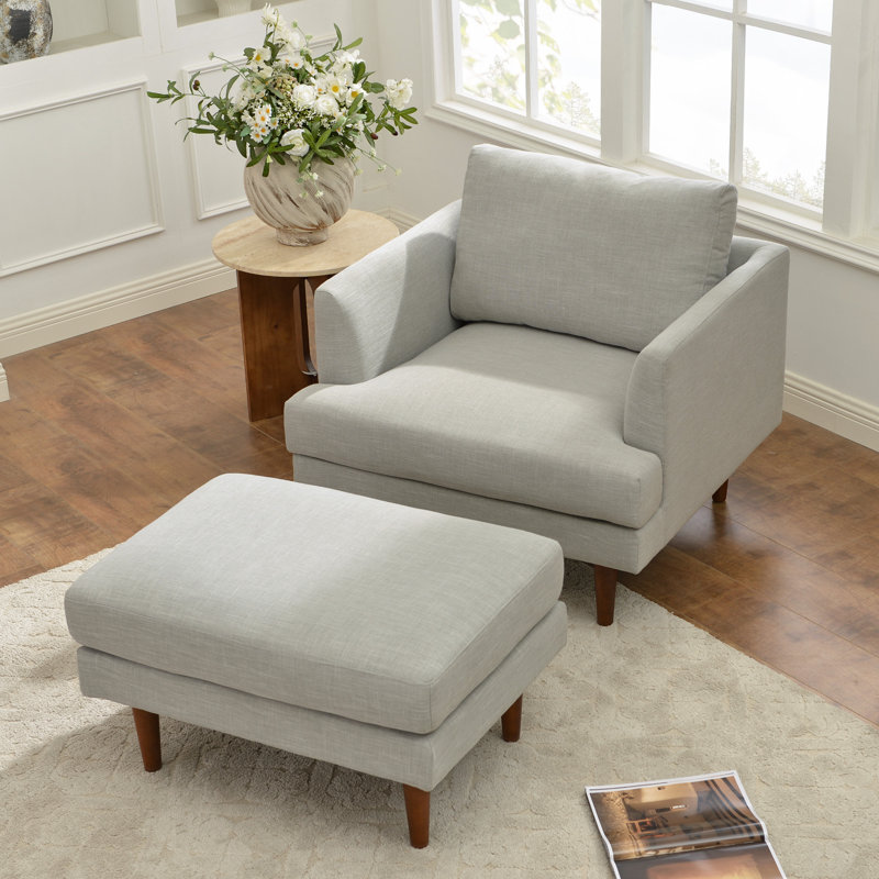 Fauteuil avec repose-pieds l 35 po Miller, Mélange de lin gris clair