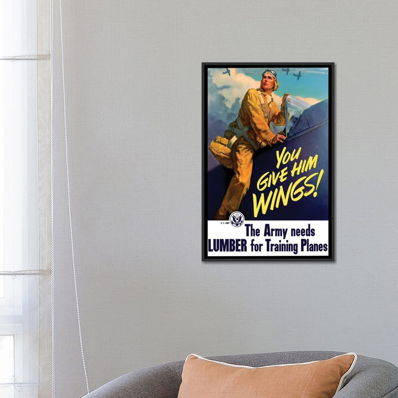 « wwii affiche of a pilot getting into his », affiche rétro sur toile, H 26 po x l 18 po x P 1,5 po, Toile avec cadre noir