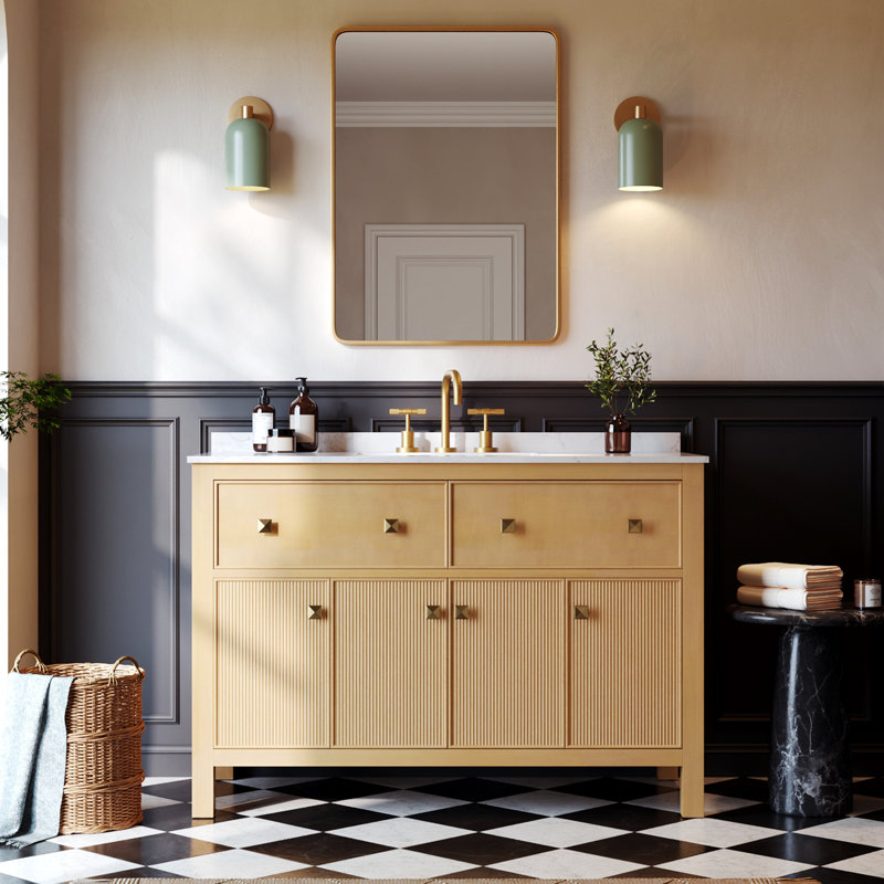 Lignum 48" Fully Assembled Single Bathroom Vanity with Engineered Marble Top, Soft Closing and Splash Guard