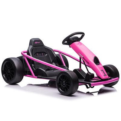 Kart électrique 24 V pour enfants et adolescents de 8 à 12 ans - Moteurs doubles de 300 W, grande batterie de 9 Ah, dérive de 8 MPH, démarrage lent, musique et klaxon, charge maximale de 175 lb - Cadeau motorisé pour l'extérieur - Rose rouge