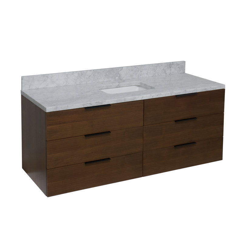 Ensemble de meuble-lavabo simple mural 60 po Mitchell, Gris marbre, Noyer brun