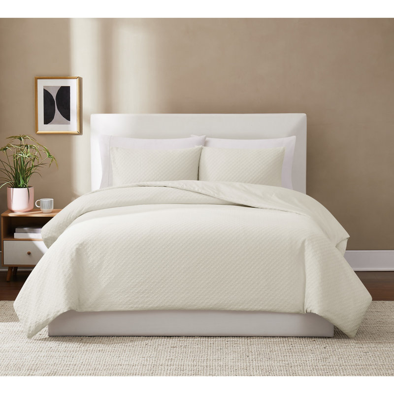  Texture tissée crème, Édredon simple TG + 1 taie décorative standard, Cream