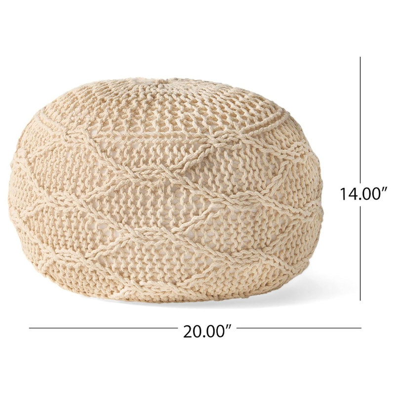  Pouf Malibu en laine tricotée 20x20, Beige