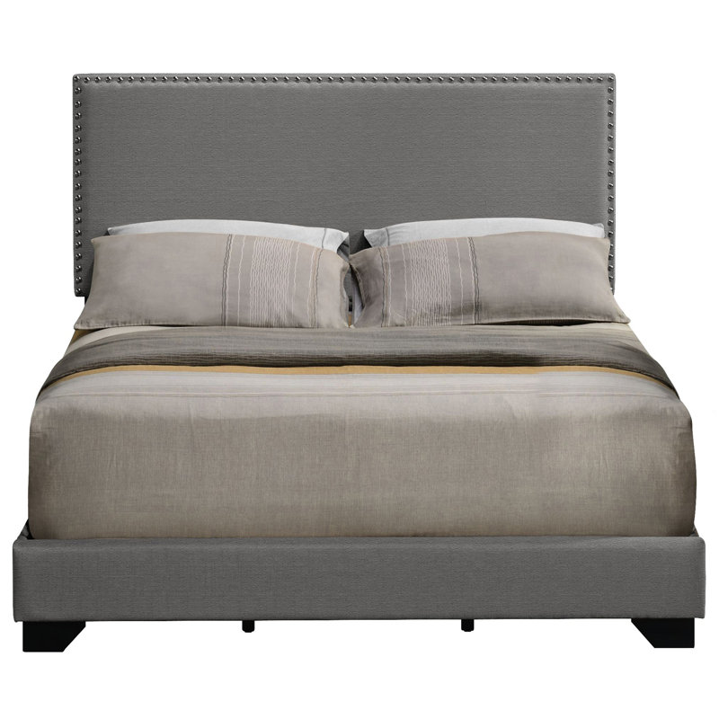 Lit à panneaux gris pour grand lit - Design chic et base revêtue de pieds stables